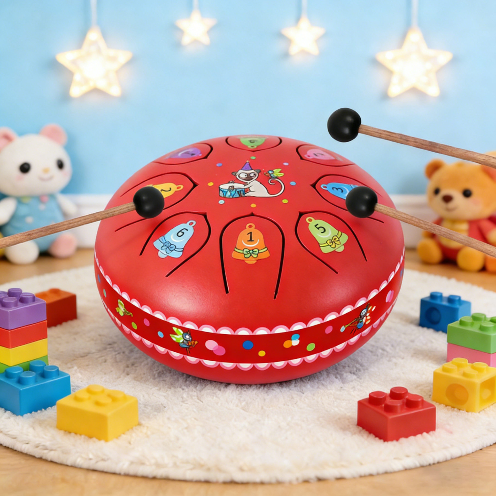 Wholesale Original Illustration Tongue Drum Early Childhood Musical Instruments Outdoor Family Performance 8-Note Handpan Drum Set yp-1003