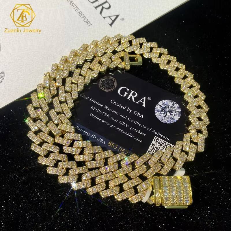 Fine Jewelry Guy 12mm14mm 16mm 18mm 20mm 925 Sterling Silver Bagutte VVS Moissanite Diamond Cuban Link Chain Necklace