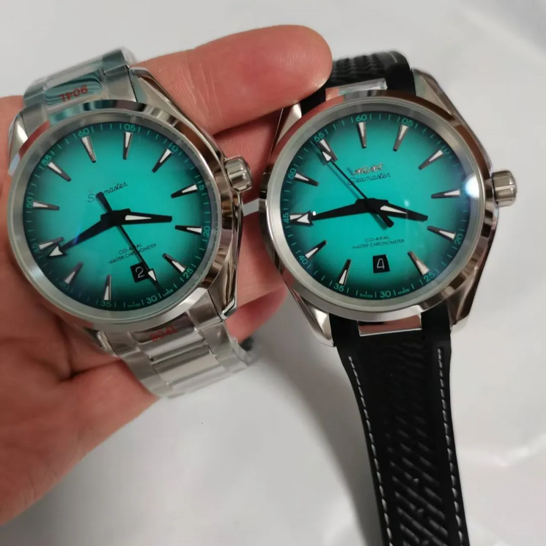 U1 Top-grade AAA Fashion Dive 150M Mens Watches 41mm Gradient Blue Green Dial Round Smooth Case Man Wristwatches The color of turquoise