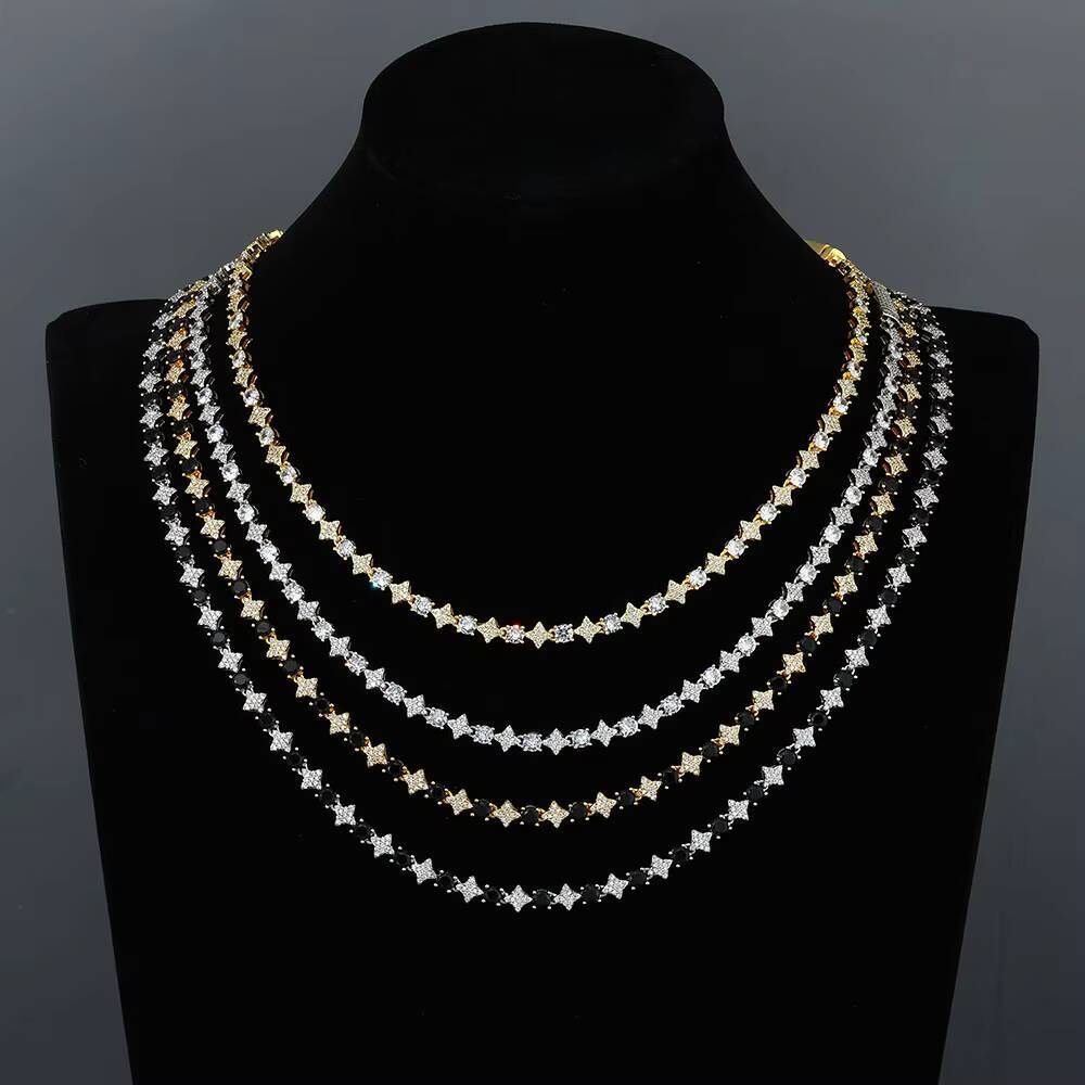NUOYA Hiphop Custom Star Shape Round Cut Shiny VVS Moissanite Chain 6mm 925 Sterling Silver Tennis Chain Womens Fine Jewelry
