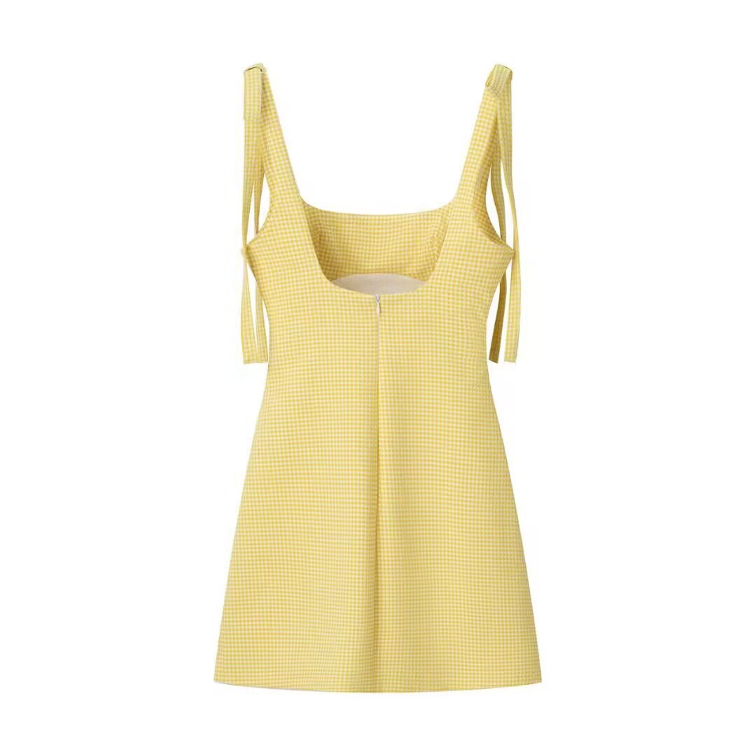 hot Free delivery women dress New fashionable women dress with bowknot and small checkered pattern