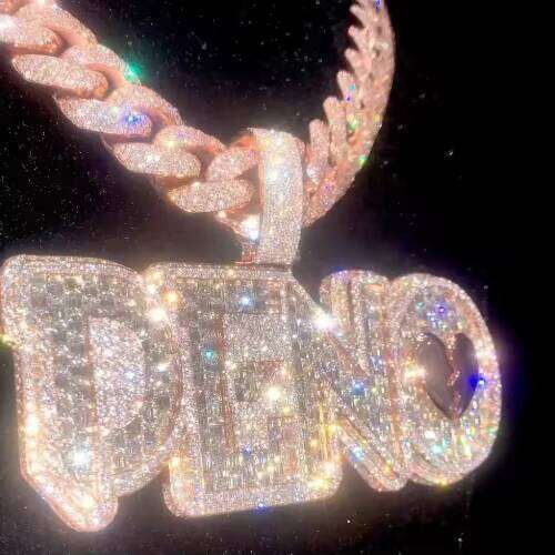 Custom Letter Name Ice Chain Silver Pendant Moissanite Vvs Hip Hop Jewelry