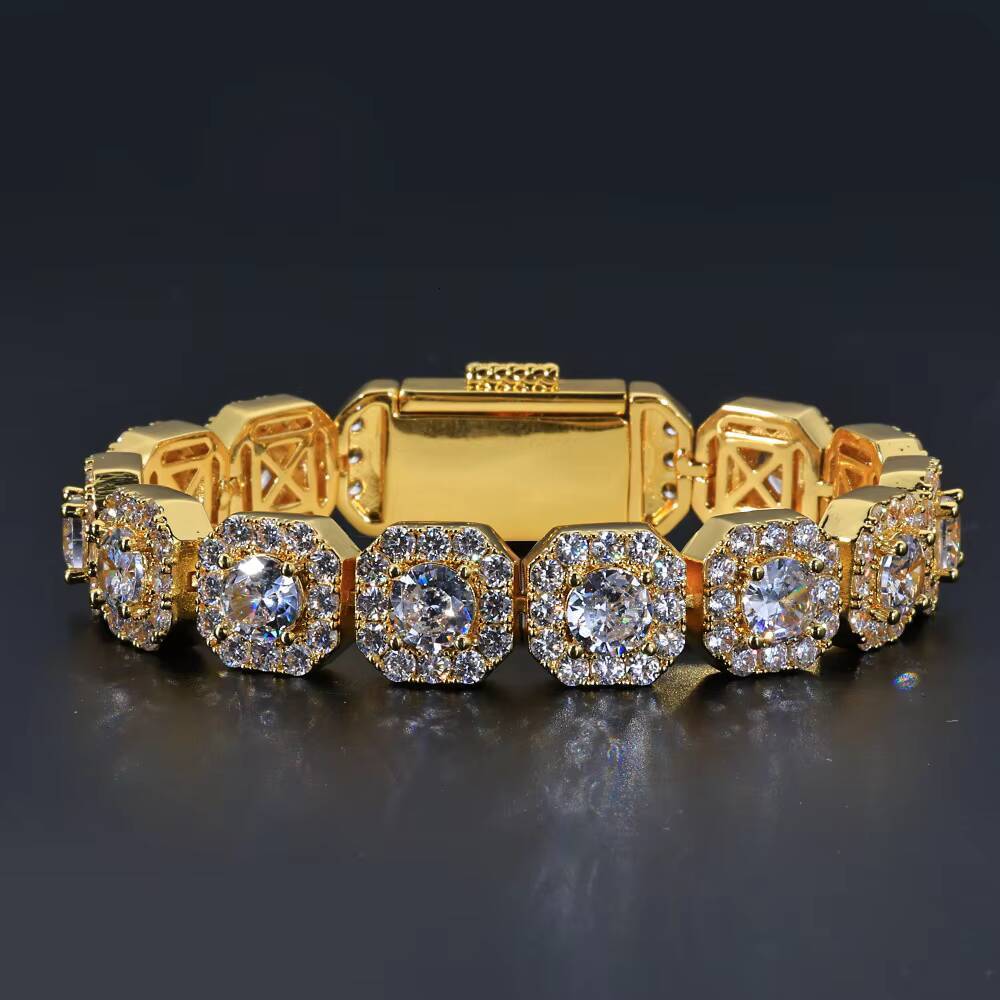 Wholesale 12mm 925 Silver Hip Hop Tennis Bracelet Unisex 18K Gold Plated VVS Moissanite Clustered Iced Chain for Certified