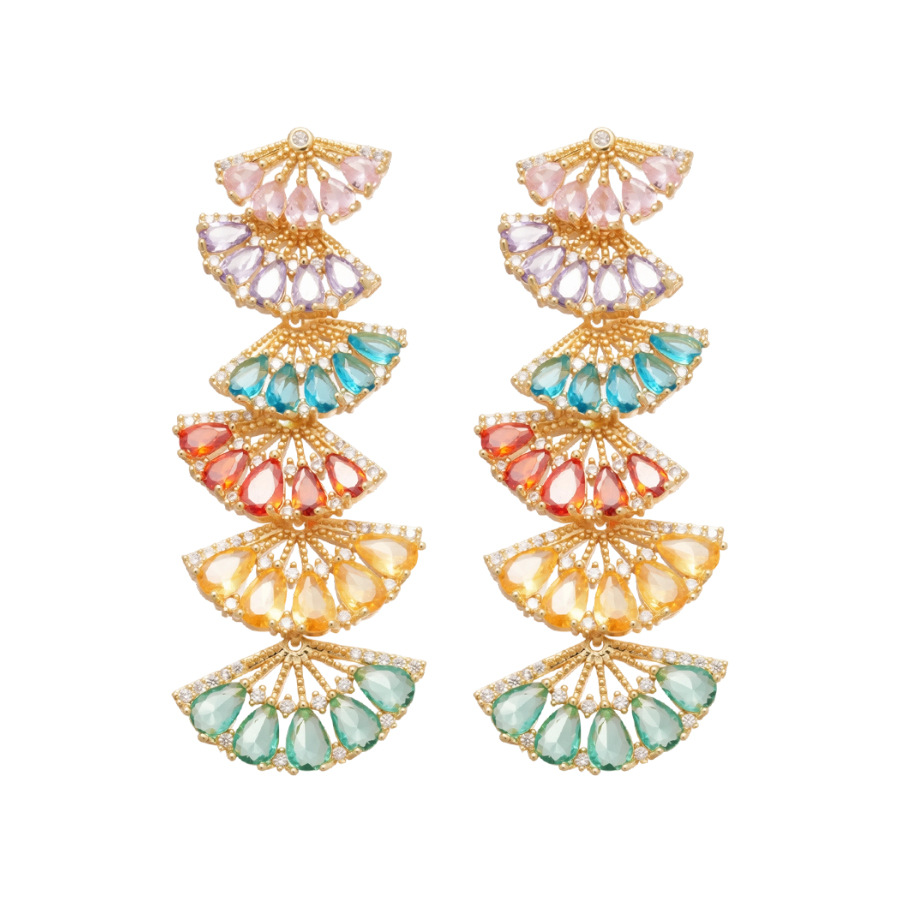 French Sparkling Pink Fan-shaped Long Earrings Vintage Niche Light Luxury Sweet Cool Style Ear Accessories - view 8