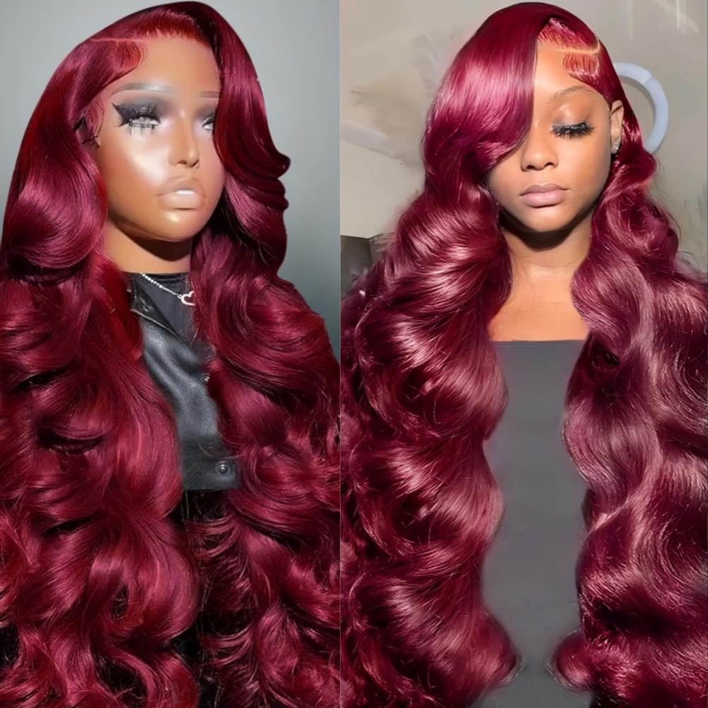 Burgundy 13x4 HD Lace Frontal Body Wave Human Hair Wigs Red 13x6 Transparent Lace Front Glueless Brazilian Hair Wigs 99J Colored For Women 200 Density