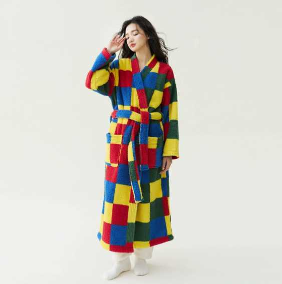 New Autumn and Winter Coral Fleece Thick Beautiful Velvet Long Men's and Women's Robe Bathrobe Couple Sleepwear Anti-static C251104