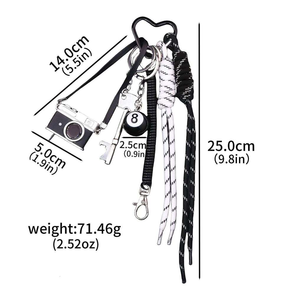 Camera Key Black Eight DIY Fashion Keychain For Women Bag Charm Cute Accessories Jewelry Gifts XJ260106
