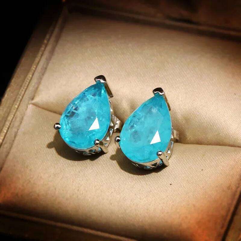 Fashion 925 Sterling Silver Water Drop Stud For Women Bling AAA Sapphire Cubic Zirconia Statement Earrings Hot Jewelry