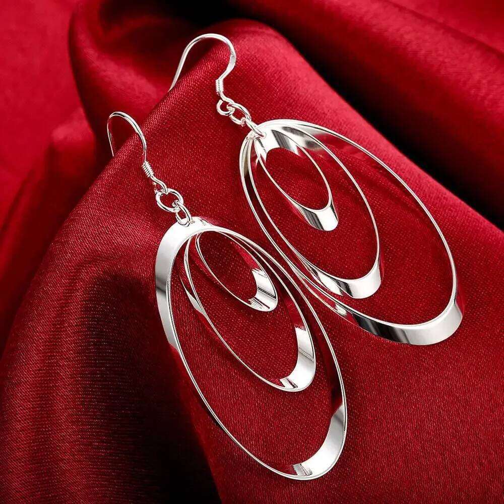 DOTFFIL 925 Sterling Silver Earrings Charms Round for Women Girl Wedding Engagement Jewelry Noble Beautiful Fashion