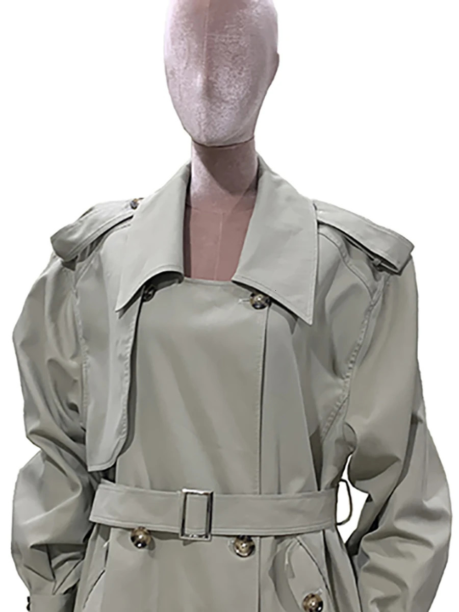 Mauroicardi Autumn Oversized Khaki Trench Coat for Women Long Sleeve Belt Double Breasted Loose Casual Korean Fashion Clothing 251231