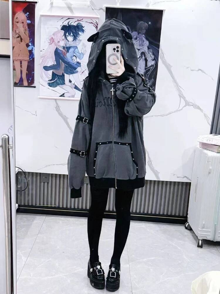 Bestseller Hooded Punk Zipper Coat High Street Harajuku Hoodies Jackets Women Clothing Japanese Rivet Print Fashion Casual Y2k Sweatshirts ddmytues