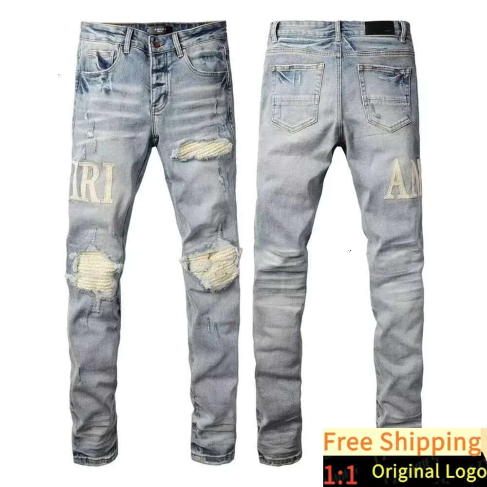 Amira Jeans High Street Brand Amirirjeans For Mens Washed Trousers Kusib Denim Jeans Men Slim Fit Straight Retro Ripped Biker Jean Skinny Y2k Street Hip Hop Rock 6Bc