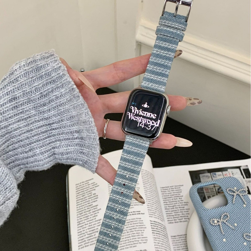 Suitable for Apple Watch 11 Band iWatch Series 10 9 8 7 6 SE Striped Denim Strap Ultra