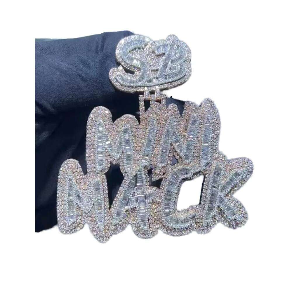 Custom Hip-Hop 925 silver Logo Men's Fashion Iced Moissanite and Letter Pendant with VVS Moissanite Amulet
