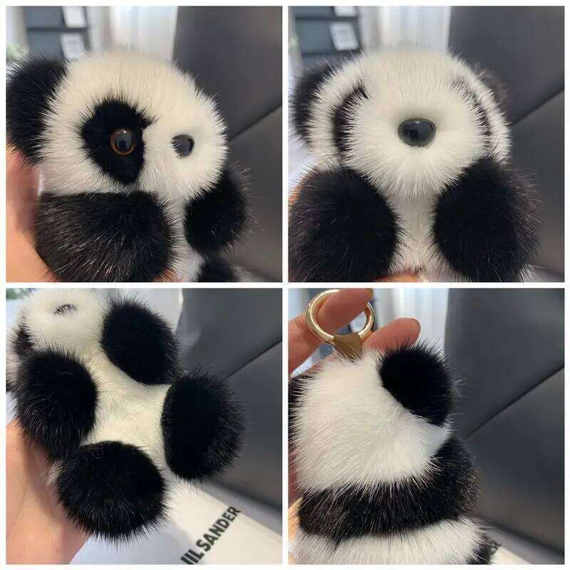 Pompom Panda Key Ring Women,Adorable Bag Charms Purse Accessories Handbags, Car keychain, Gift for Girlfriend XJ260106