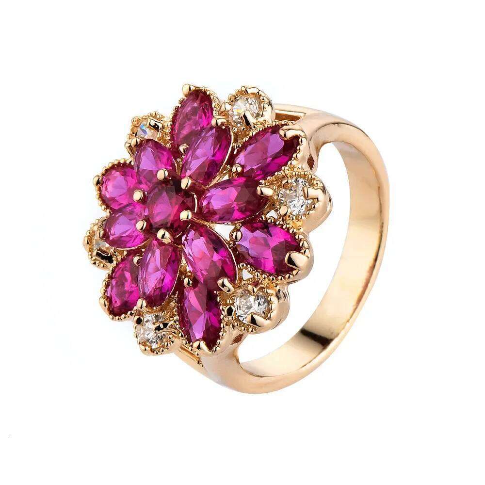 Top Quality Crystal Snowflake CZ Retro Ring 925 Silver Gold Plated Jewelry Rose Red Austrian Crystals Full Sizes Wholesale