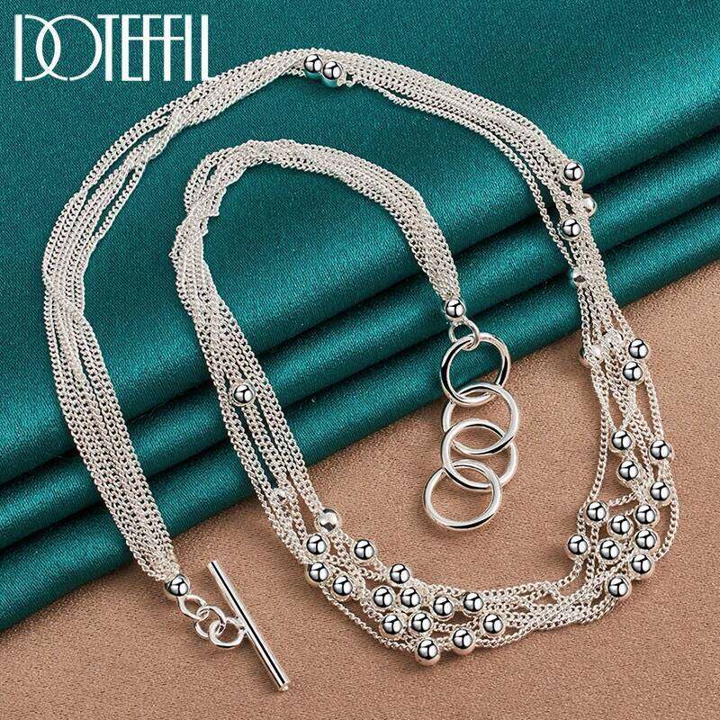 DOTEFFIL 925 Sterling Silver Small Smooth Bead Ball Grapes Necklace 18 Inches Chain Woman Man Wedding Engagement Fashion Jewelry