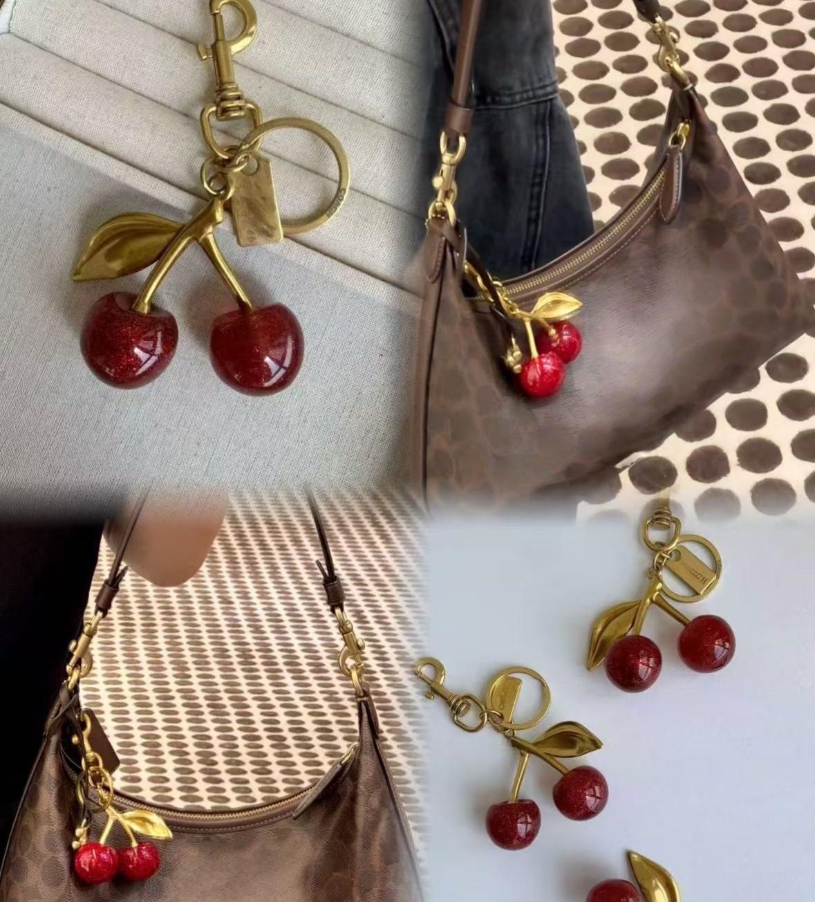 Luxury Cherry Keychain designer keychain accessories bag cherry charm chain designer keychain jewelry handbags women's exquisite Purse Charm Keyring