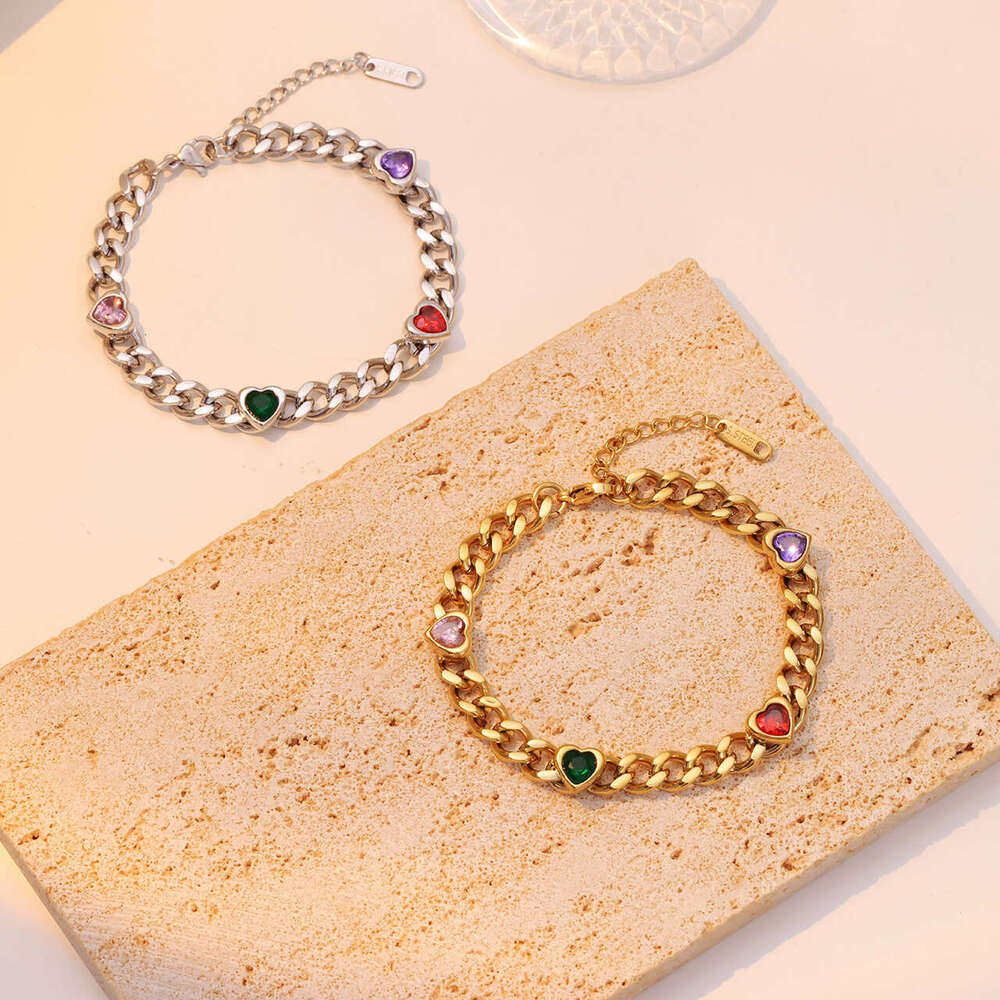 Heart-Shaped Zirconium Titanium Steel Bracelet Bracelet Designer Chain-Style Bracelet Luxury Fashion Jewelry