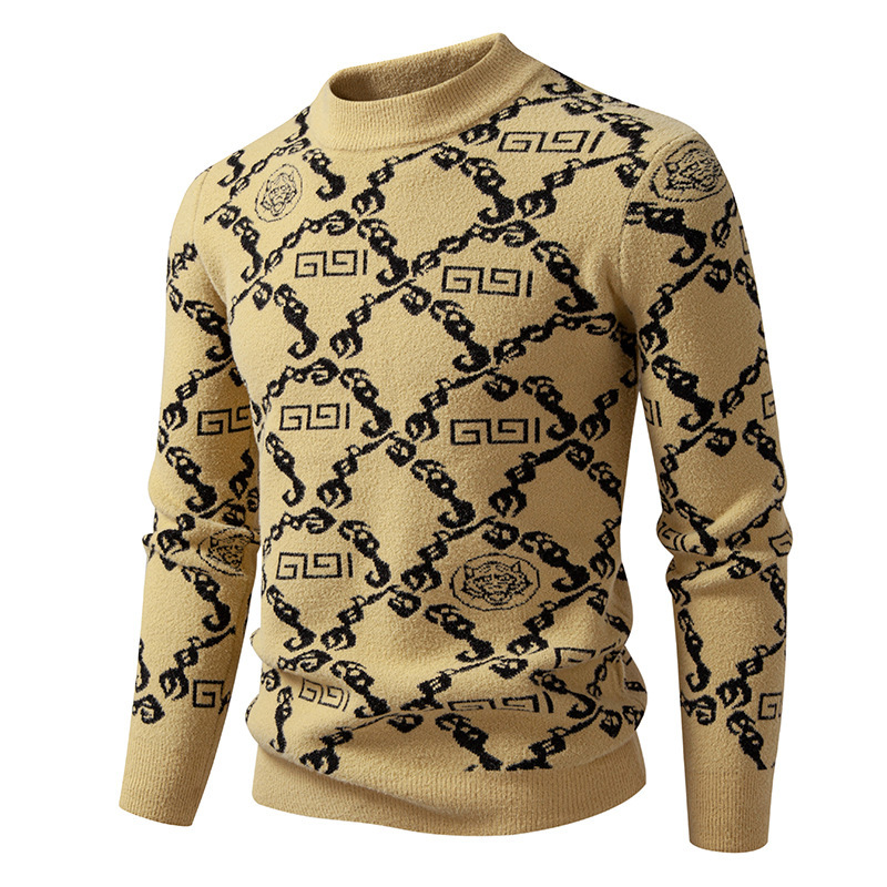 2026 New Half-neck Sweater For Men - Luxury Autumn-winter Thick Warm Base Knit Shirt With European Station Letter Full Print Cool And Stylish Line Clo