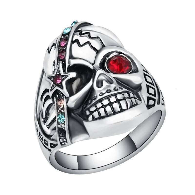 Punk Wedding Crystal Skull Rings Biker Men Medieval Silver Color Jewelry Vintage Anel Masculino Anillo