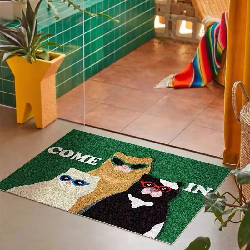 Funny Cats Entrance Doormat Dogs Anti-slip PVC Floor Mats Easy Clean Entry Porch Hallway Entryway Home Decor Dust Removal Carpet 260104 M260207