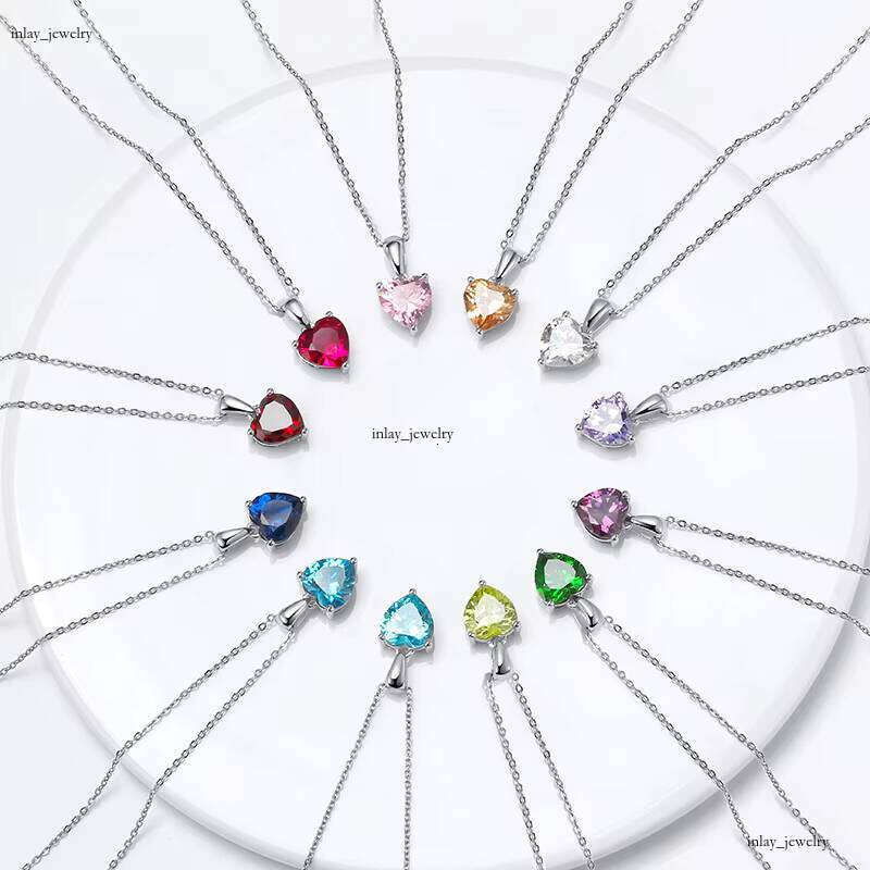 APN02 Multi-color Birthstone Heart-shaped Jewelry Real 925 Sterling Silver VVS Moissanite Crystal Pendant Necklace for Women