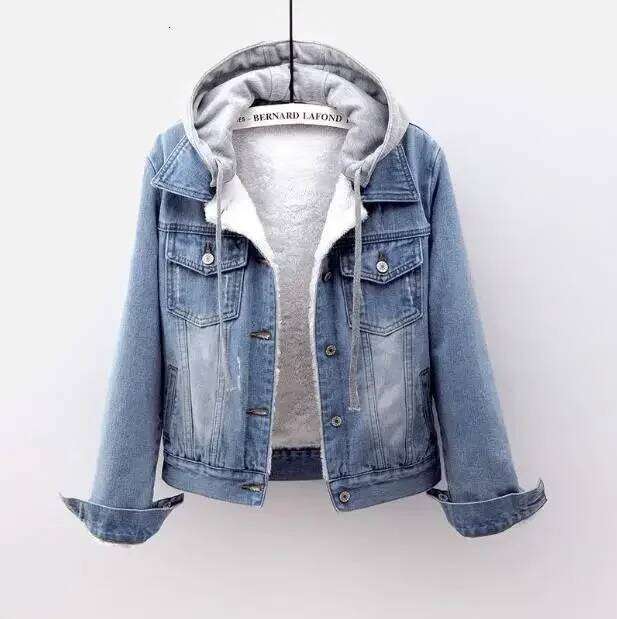 Women Denim Coat Single Breasted Button Jackets Hooded Patchwork Outerwear Cardigan Solid Pockets Streetwear Warm AO YOU TE SI