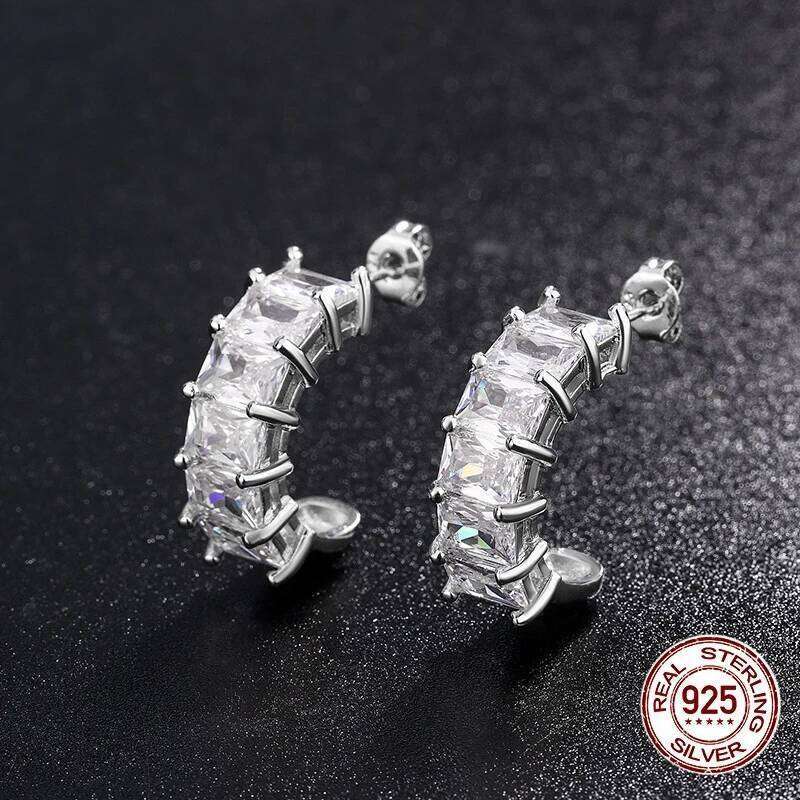 Trendy Design 925 Sterling Silver Post Earrings Hook for Women Clear zircon Simple C-Shaped Stud Earring Female Gifts Jewellery