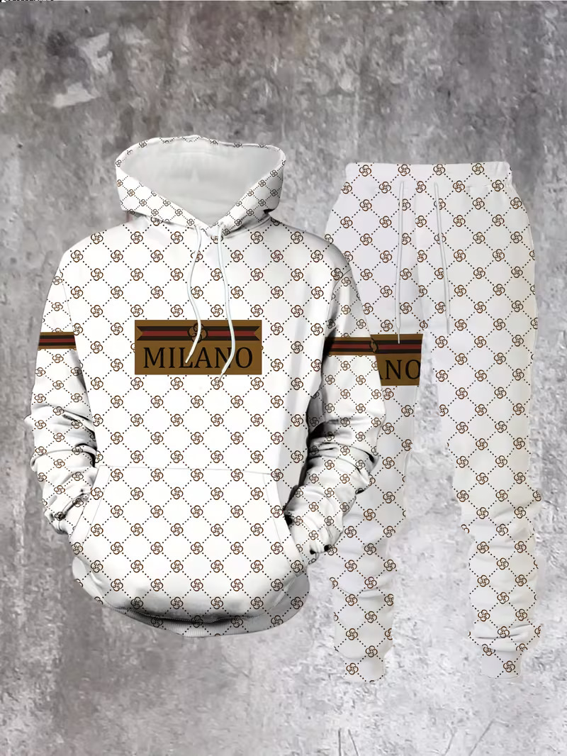 Men's Tracksuits New Design Digital Print Casual Luxury Sport Outdoor Breathable Long Pants With Hooded Sweatshirt Men's Clothing