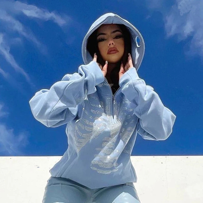 Skeleton Zip Up Hoodie Men Women Oversized Sweatshirt Y2k Fashion Hoodies Punk Harajuku Long Sleeve Streetwear Top 251231