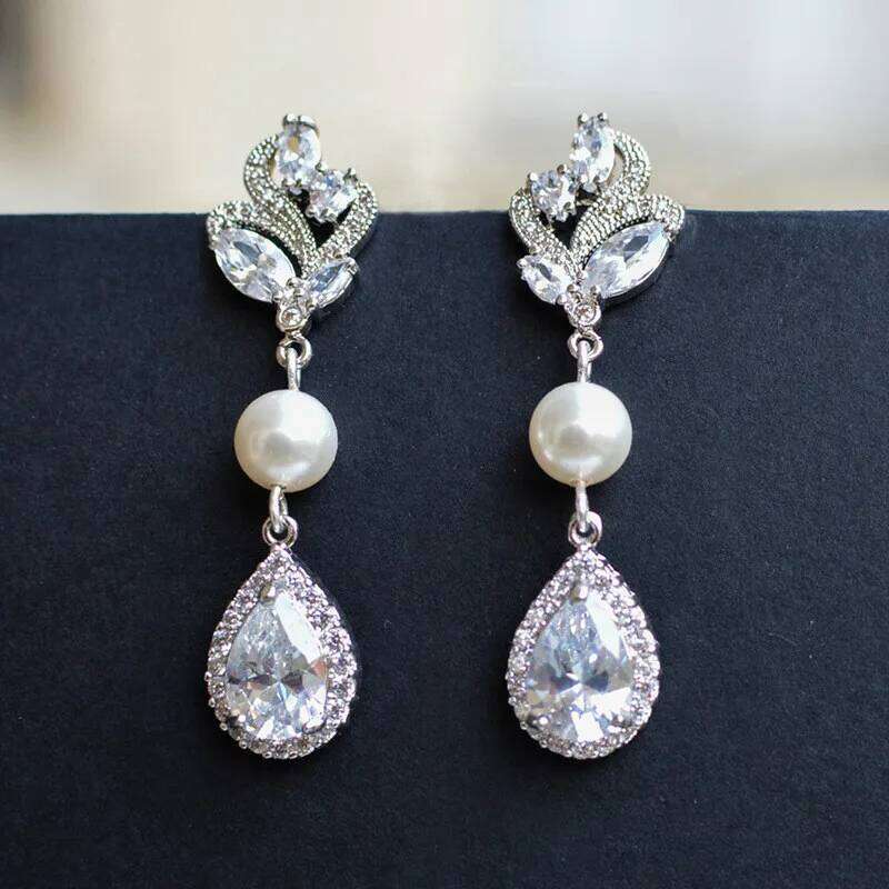 925 Sterling Silver Elegant Women Wedding Cubic Zircon Pearl Long Hanging Earrings New Fashion Jewelry Gifts
