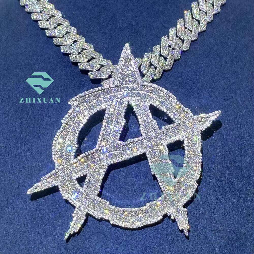 Hip Hop 925 Sterling Silver Iced Out VVS Moissanite Letter Custom Mossinate Initial Men Chain Charm Pendant