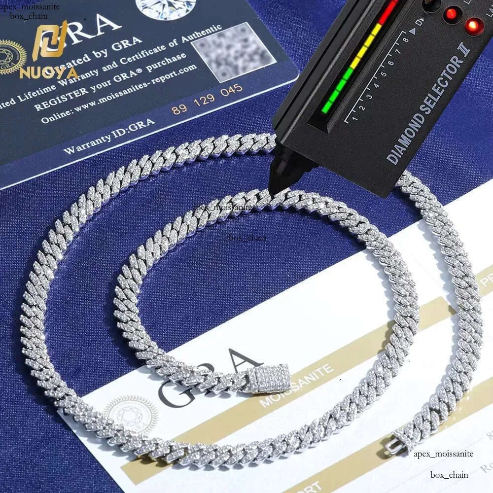 NUOYA Hight Quality 6MM VVS Moissanite k Hip Hop Jewelry Women White Gold Sier Cuban Chain Necklace For Gift