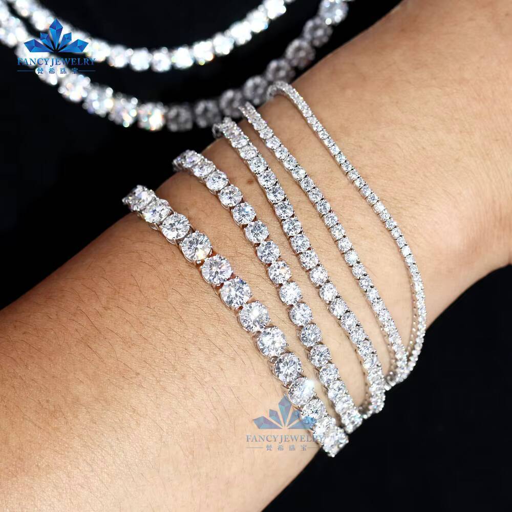 925 Silver Rhodium Plated 2/3/4mm Moissanite Bracelet for Men Women Pass Diamond Tester VVS Diamond Moissanite Tennis Chain