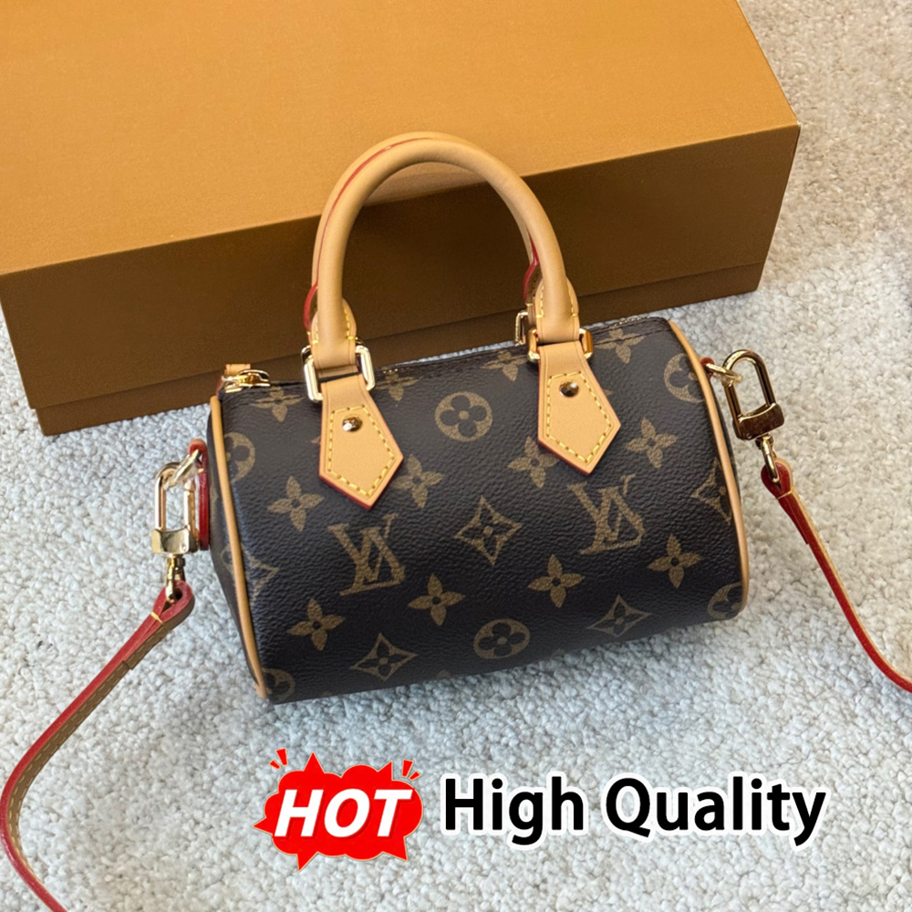 Louis vuittion Bag Brand Speedy 16cm Designer Shoulder Bag for Women Top Handle Barrel Crossbody Bags in Brown White Colors High Quality Handbag 4 sizes