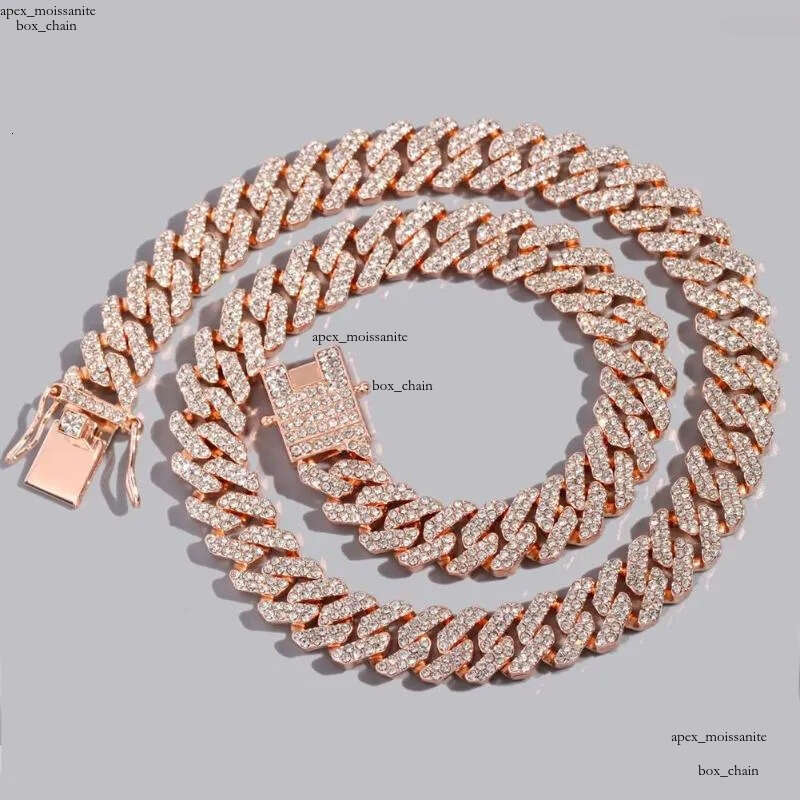 Chains 12MM Rose Gold Color Miami Cuban Link Chain Necklace Bracelet Iced Out Bling Rhinestone Choker Women Men Hip Hop Jewelry