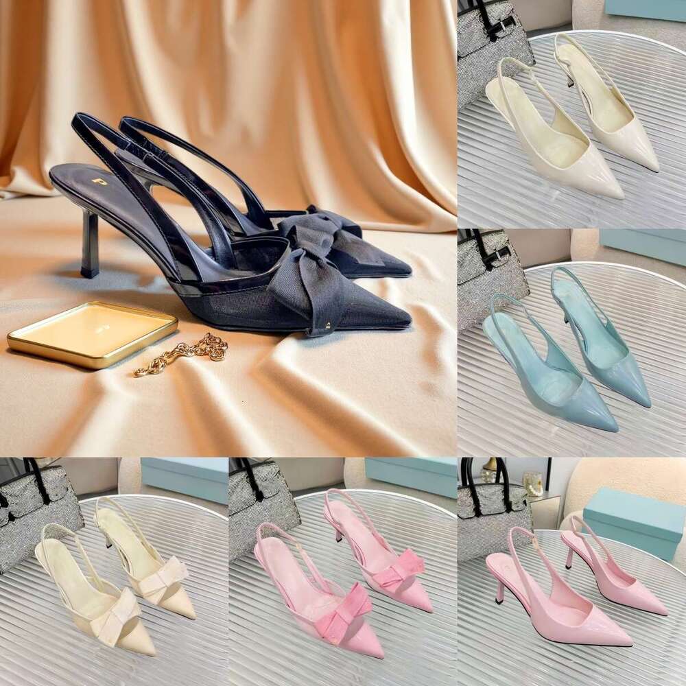 2026 luxury slingback sandal Designer wed shoe for woman velvet bow mesh high heels pink Patent Leather wedge strappy sandale casual dress stiletto heel bridal shoes