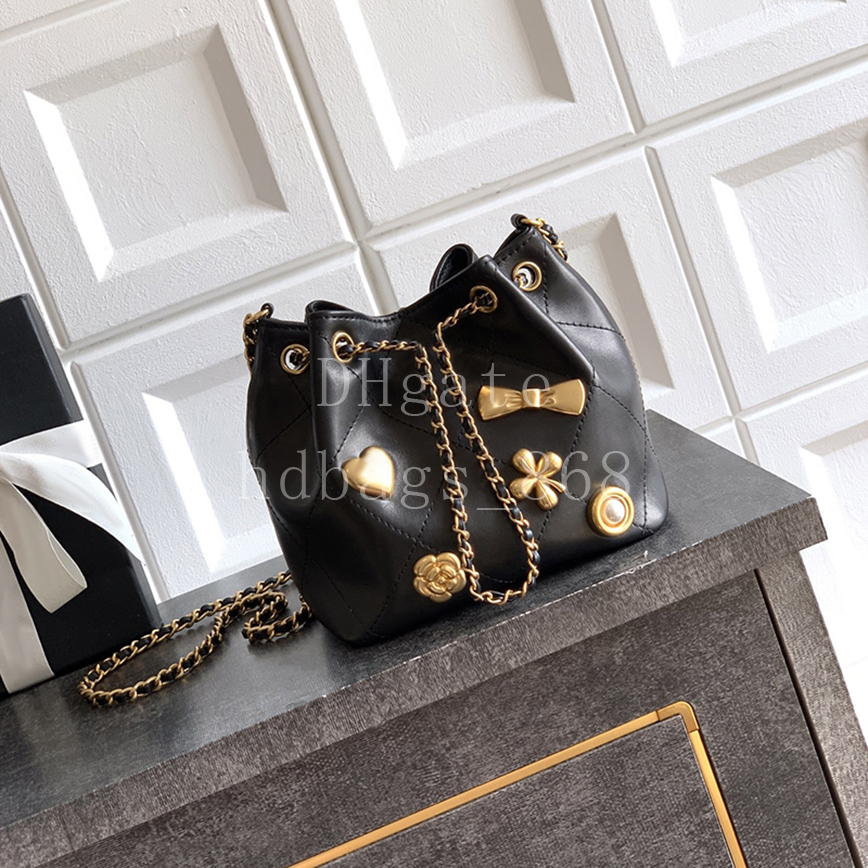 Mirror quality Designer Bucket bag Luxury Calfskin Leather Shoulder bag Fashion Bow badge Handbags Crossbody bags 16cm With box C063