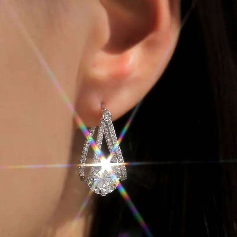 Hoop for Women Fashion Contracted Design Crystal CZ Earrings Temperament Female Jewelry