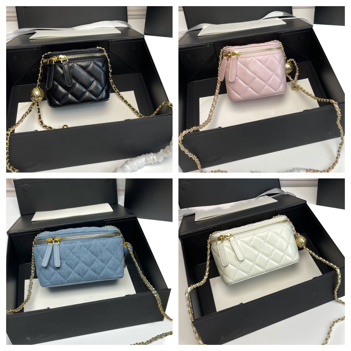 10A Luxury Sheepskin Cosmetic Bag Designer Bag Mini Beauty Organizer Portable Toiletry Pouch Lipstick Case Exquisite Gold Ball Accents Chain Bag Crossbody Bag