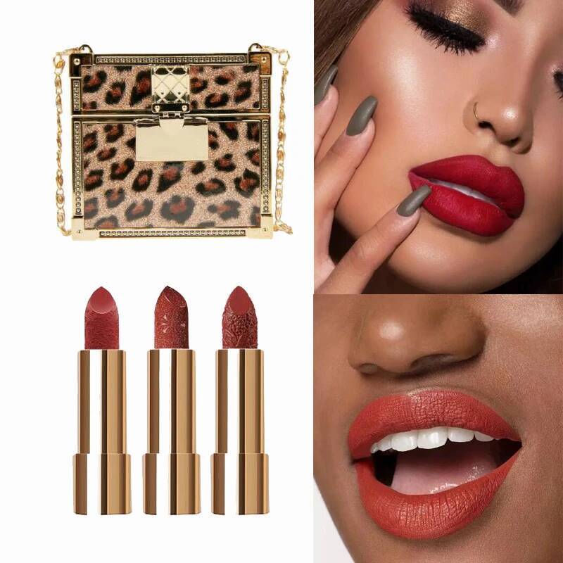 Bestseller Wholesale Matte Shimmering Velvet Lipstick Make Up Set Korean Fashion Chain Bag Engraved Lip Glaze 3 Pack Maquillaje ddmyHappy