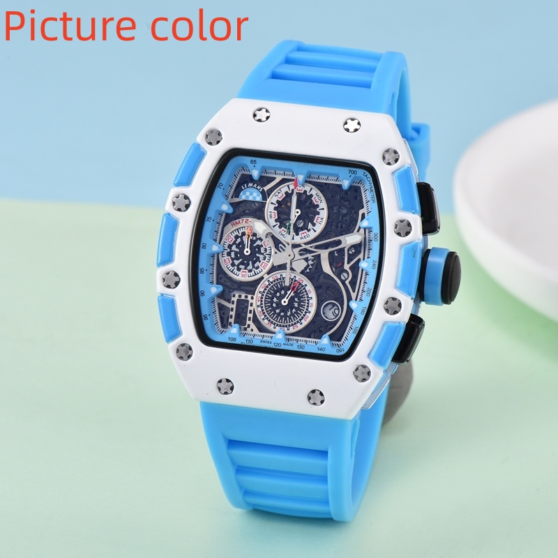 Rich WristWatch for Men 2025 Mens Watches Six needles All dials work Quartz Watch Top Luxury Brand Chronograph clock Rubber Strap Designer fashion Tonneau Stylish