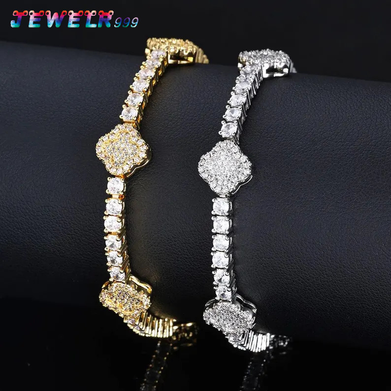 Unisex Popular Charm Jewelry Moissanite Clover Bracelet Vvs Four Leaf Clover Bracelet 925 Sterling Silver Hip Hop Jewelry