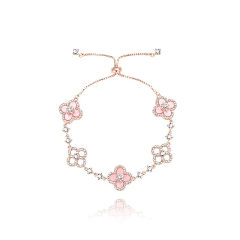 Women Clover Adjustable Bracelet Fashion Enamel Zircon Slider Chain Bracelet for Party Daily Wear 3 Color Options Jewelry Gift