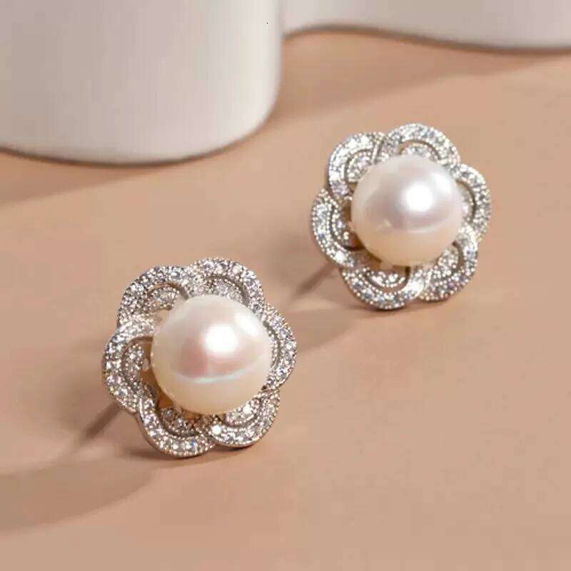 Exquisite Flower Pearl Stud for Women High End Female Gift 925 SIlver Needle Earrings Wedding Trendy Eternity Jewelry