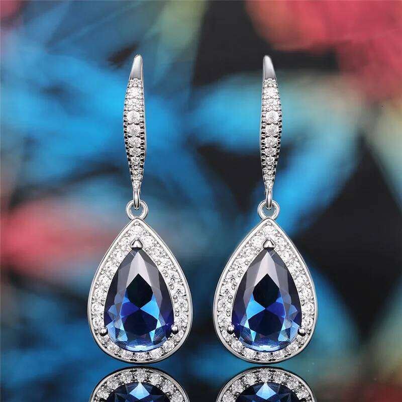Fashion Women Drop Earrings with Blue Cubic Zirconia Exquisite Lady's Accessories Anniversary Party Gift