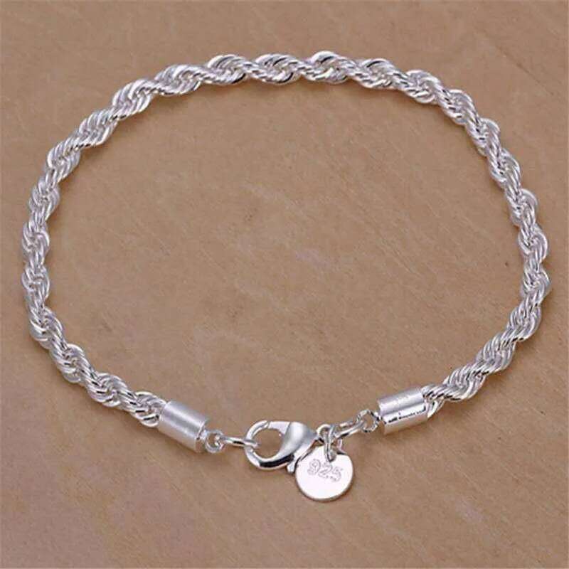 High Quality 4MM Women Men Chain Male Twisted Rope Necklace Bracelets Fashion Silver Jewelry Set