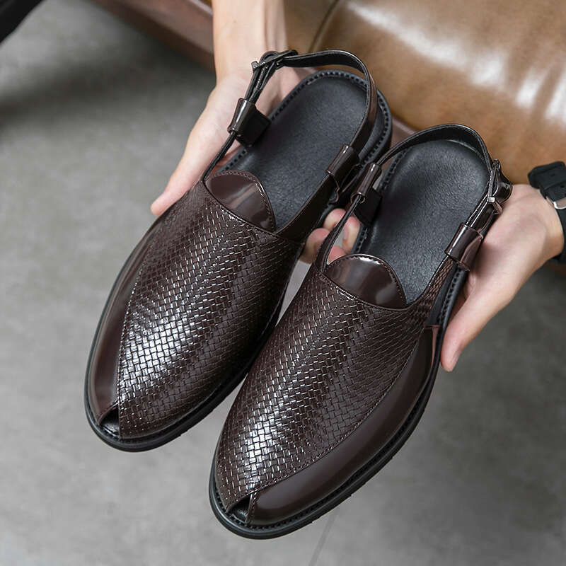 Summer Fashion Woven Leather European and American Large Size Personality Free shipping Solid Color Outdoor Beach Sandals