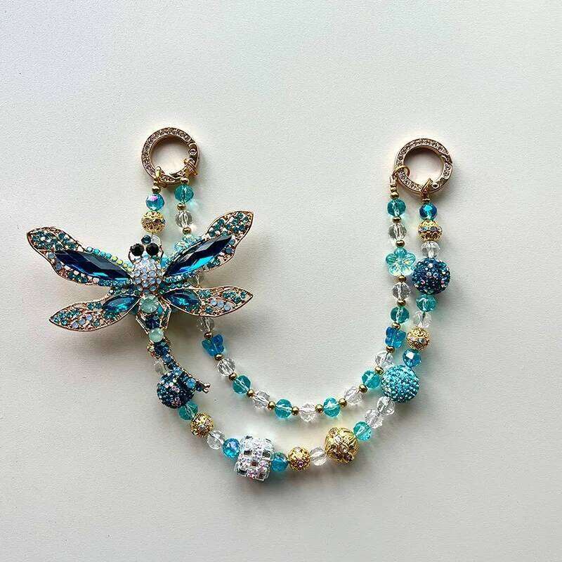 Double-Layer Round Beads Butterfly Dragonfly Fashionable Ladies Hand Bag Pendant Luxury Accessories Mobile Phone Chain XJ260106